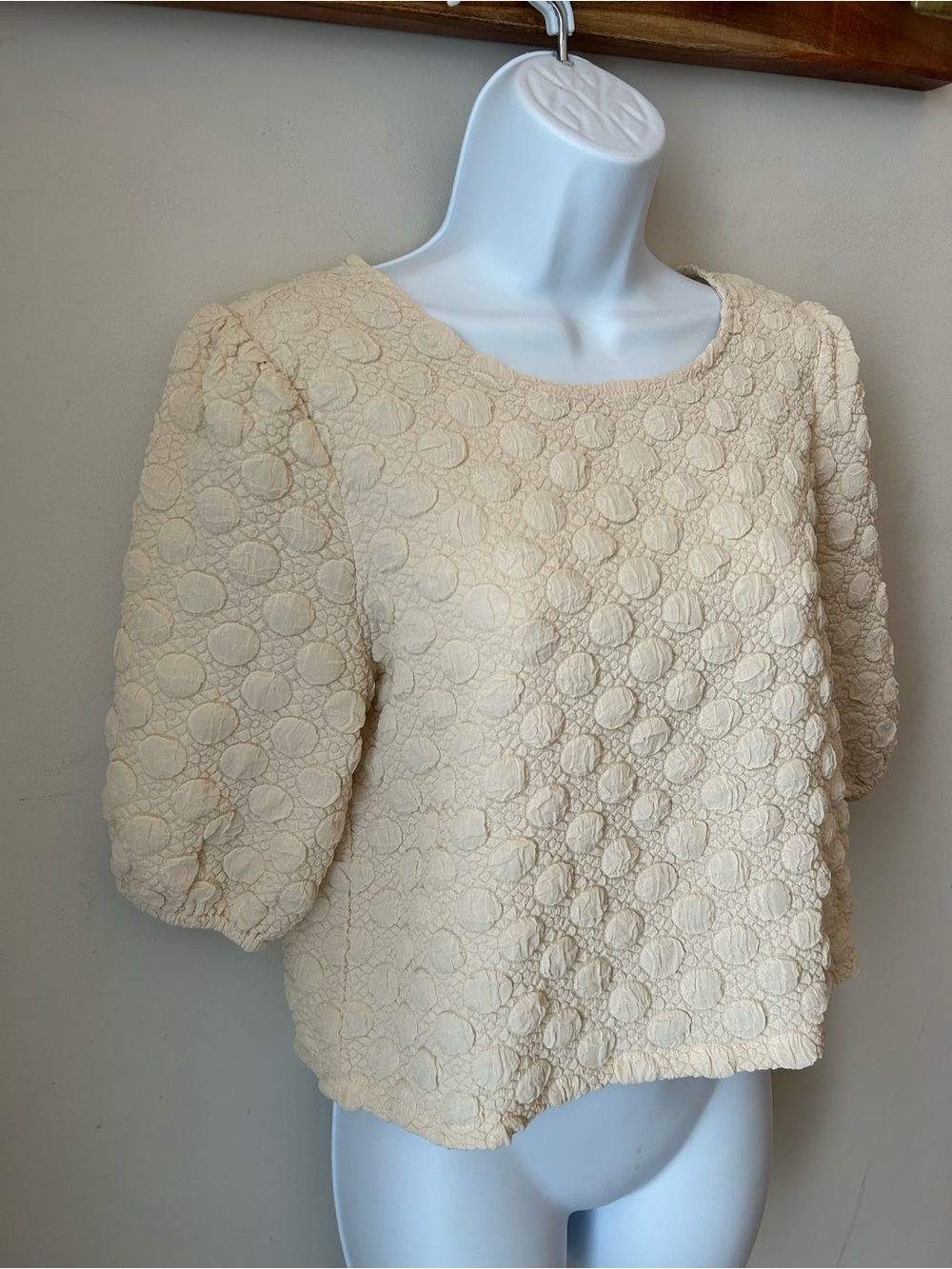 Dazy Cream Bubble Texture Puff-Sleeve Blouse Coquette Balletcore Size Small